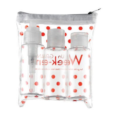 Colores transparentes y personalizados Botellas de viaje de 80 ml con pulverizador de bomba de tipo sellador